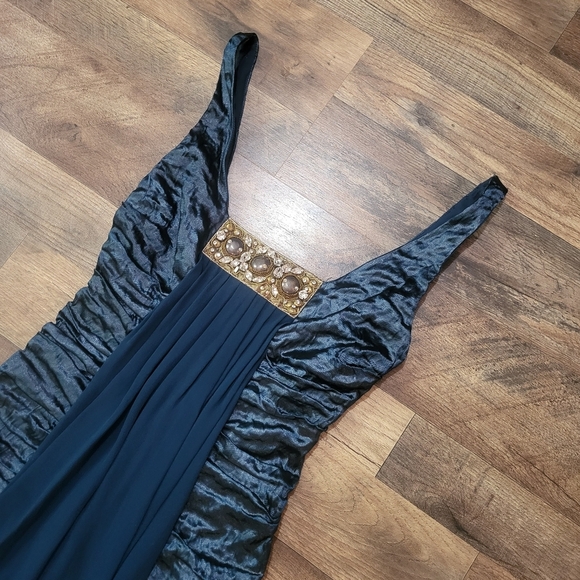 Nicole Miller Collection Ruched Drape Jewel Navy Metalic Dress Size 8 - Picture 2 of 10